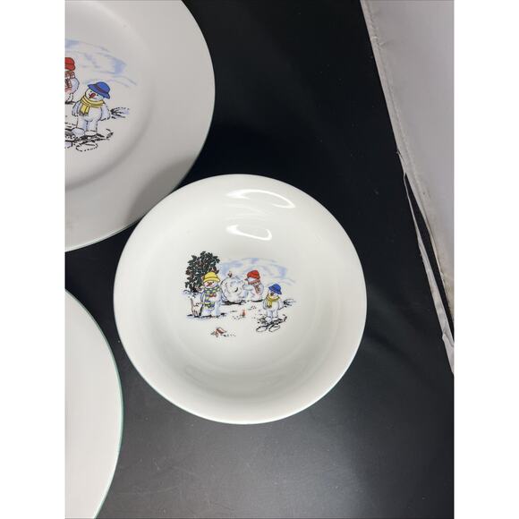 Global Design Porcelain Snowman Christmas Dinner Plate, Salad Plate, & Bowl Cute - Picture 4 of 7